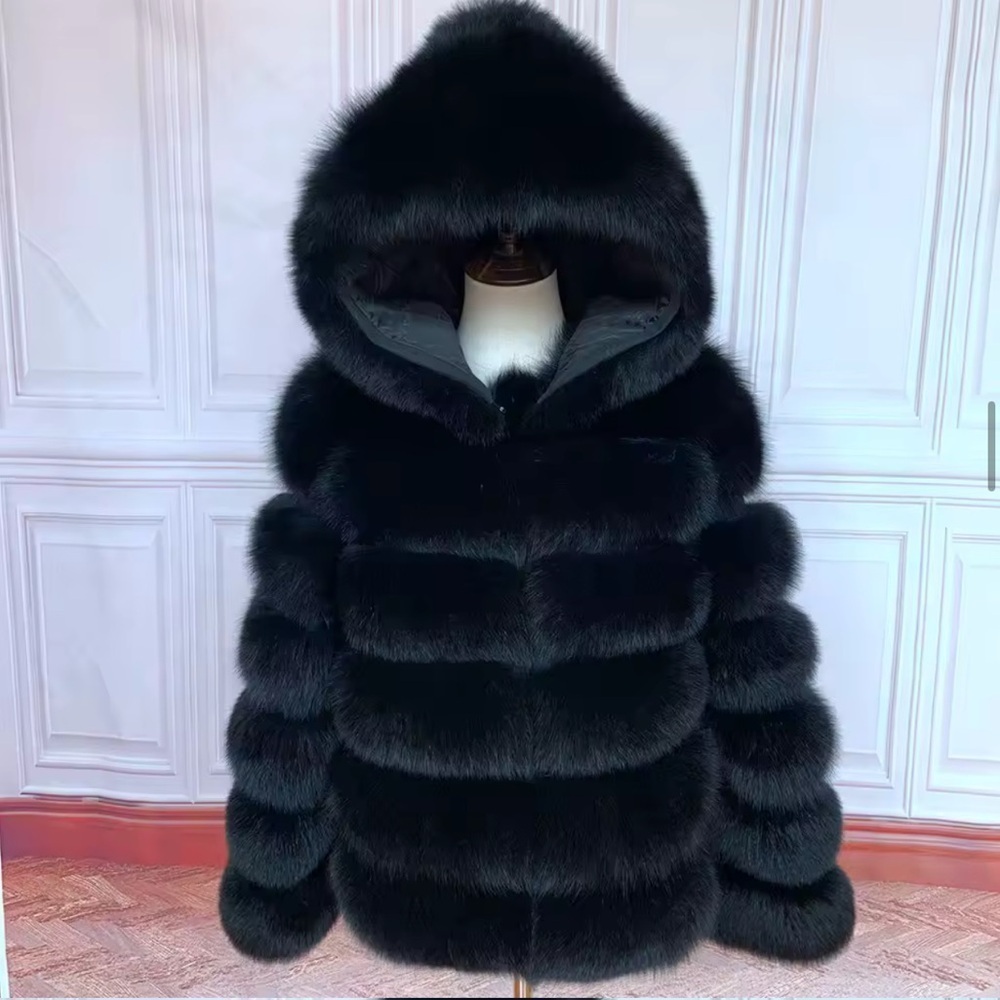 Real fur coat in black color